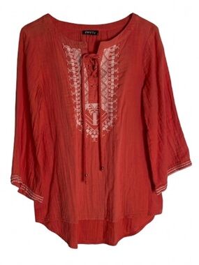 APNY Boho Embroidered Blouse, Women’s Size S, Coral